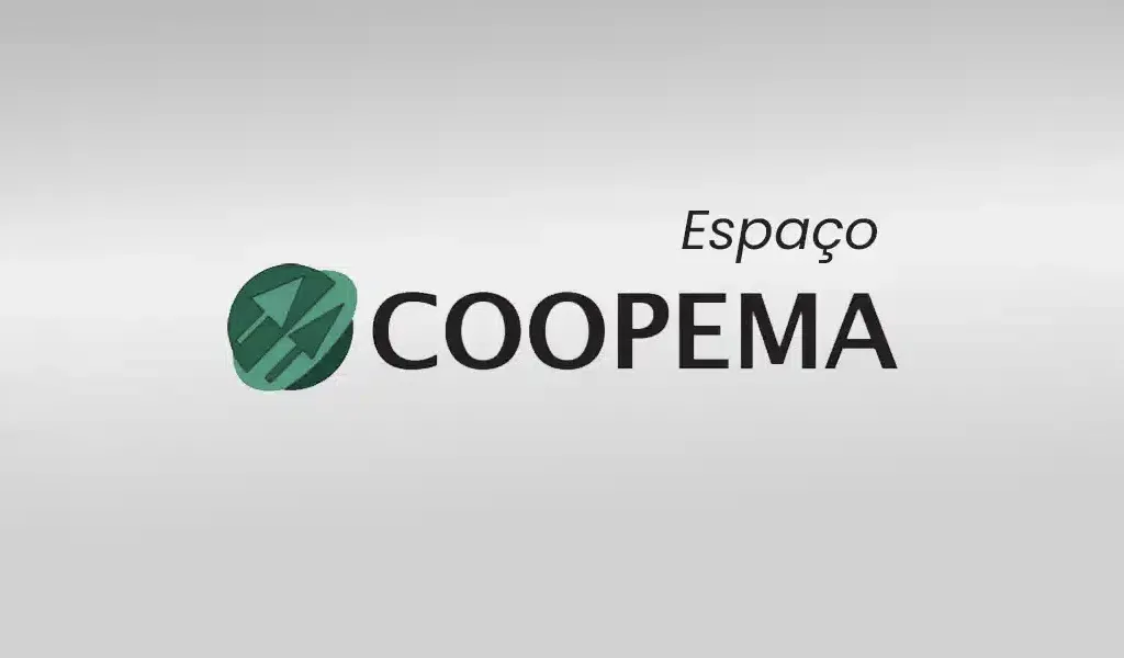 Imagem de capa do espaço coopema, fundo cinza, logo do espaço